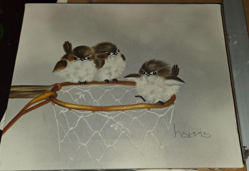 Vintage peggy harris bird art 3 chicadees unframed