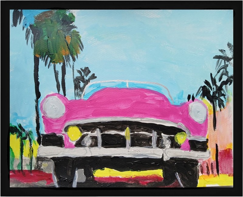 Expressionism/Abstract 11×14 Pink Caddy Signed Colorful Hand Made Painting