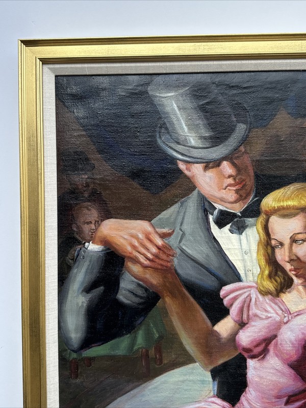 ANTIQUE PAINTING WPA STYLE ASHCAN PORTRAIT DANCING DANCE HALL MYSTERY ARTIST OIL gallery