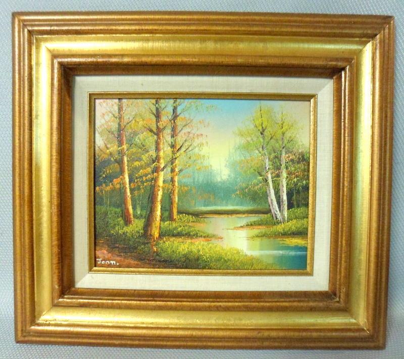 1960s Signed John Fall Forest Tree Oil Painting