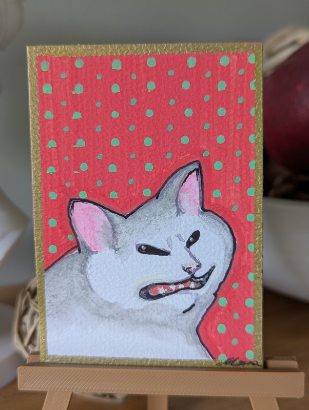 ACEO ATC original hand painted art card, mixed media sealed 300g cotton paper