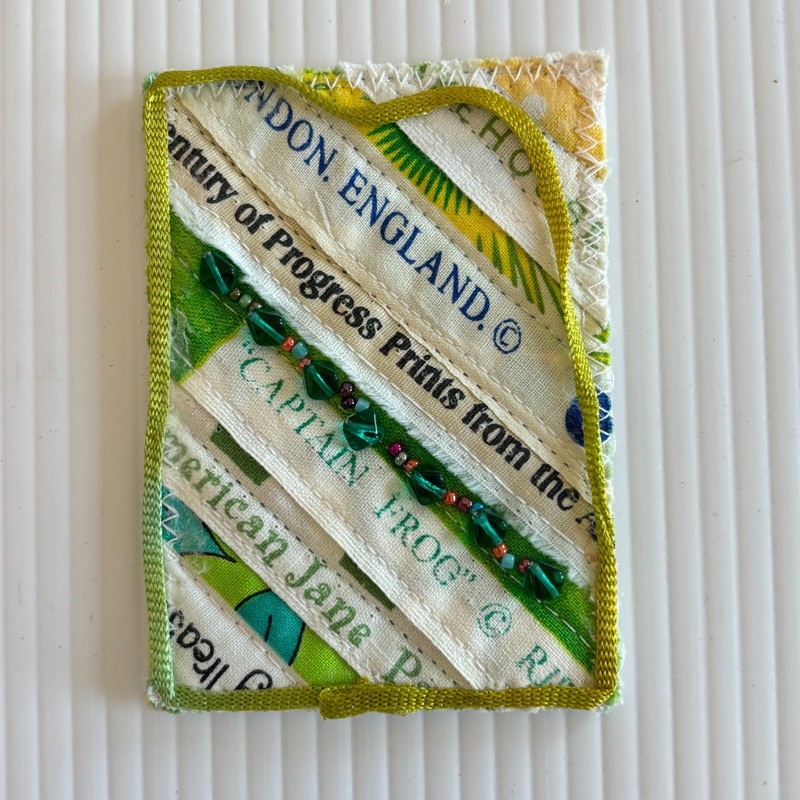ACEO Original Art Quilt Embroidery Selvedge Material Edge Green