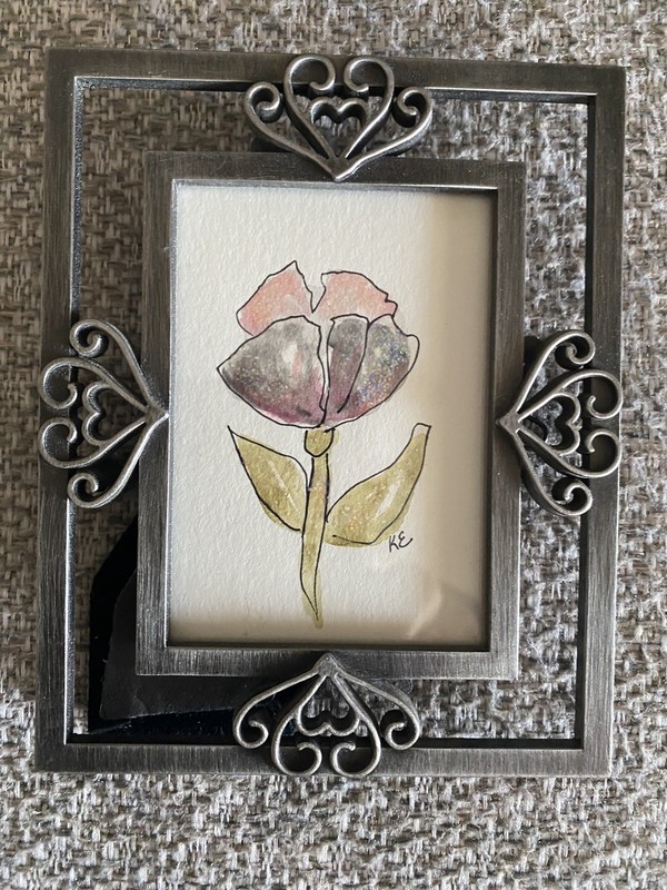 Watercolor / Ink original open framed painting. 4x5 inches. Shelf or Tabletop. gallery