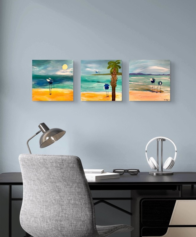 Mary Myers Original Beach Birds Abstract Expressionism 8x8 on cradled wood gallery
