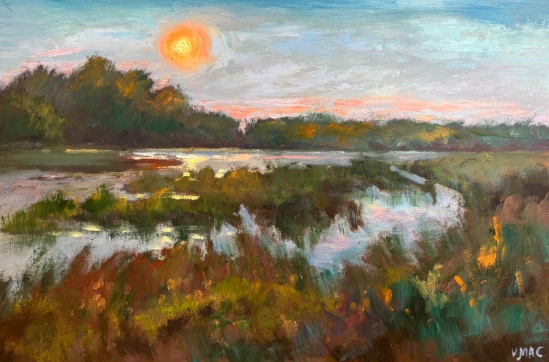 Sunset Marsh Original Oil Painting Landscape Modern 23x15 inches canvas Artwork