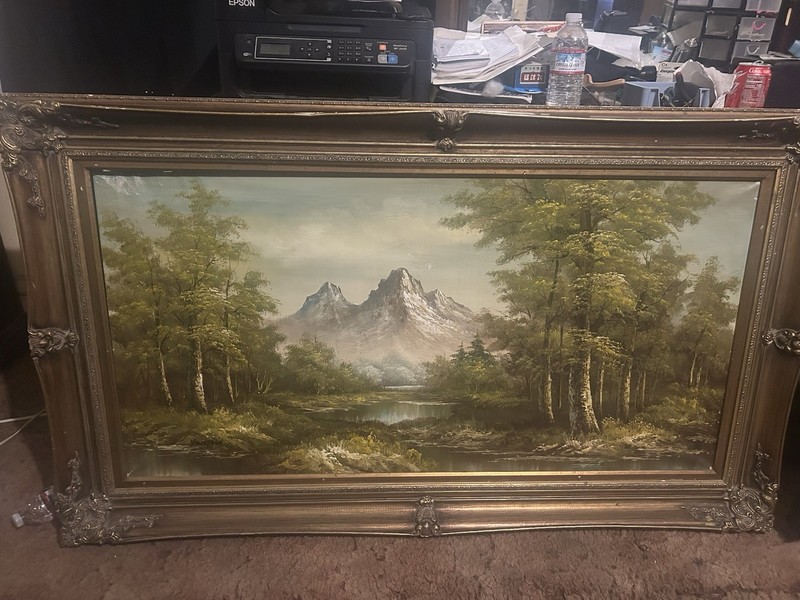 Hanson Large Framed Signed Landscape Painting Mountains River Trees Forest gallery
