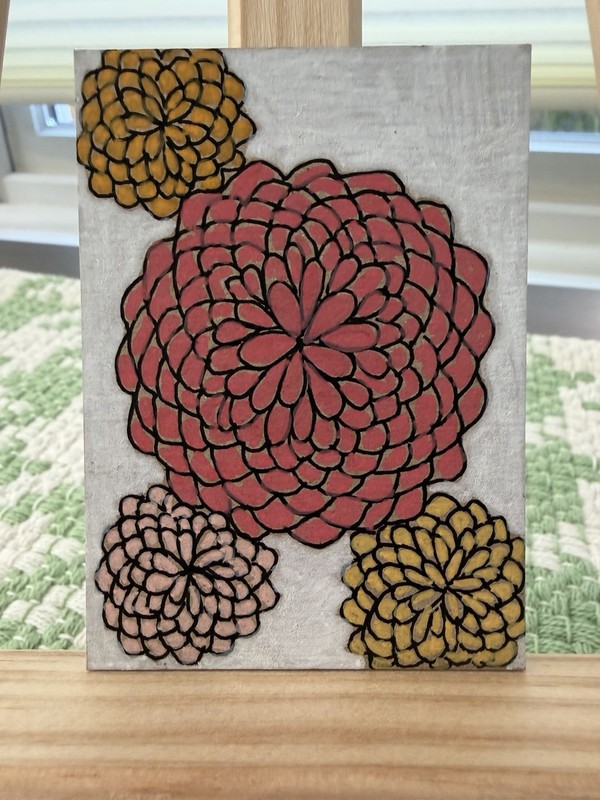 Abstract Botanical Floral Painting on Canvas Four Flowers Unframed Single Piece