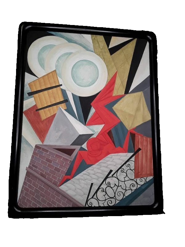 Alexander Gassel Deco Cubist «Red woman of Roof Top» tempera Erte Kandinsky