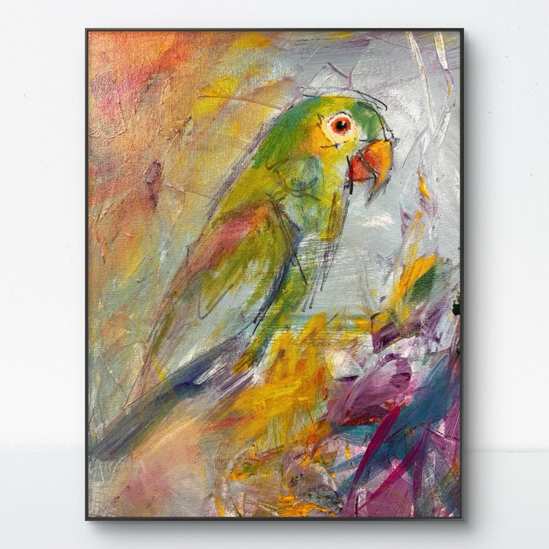 Original Abstract Expressionism 11×14 Parrot Handmade Signed Colorful Art 191
