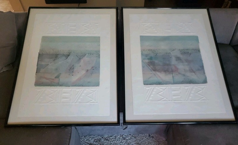 Richard Hall «Pastel Bands» Painting Abstract Art SET Signed Framed BOTH 1 OF 1