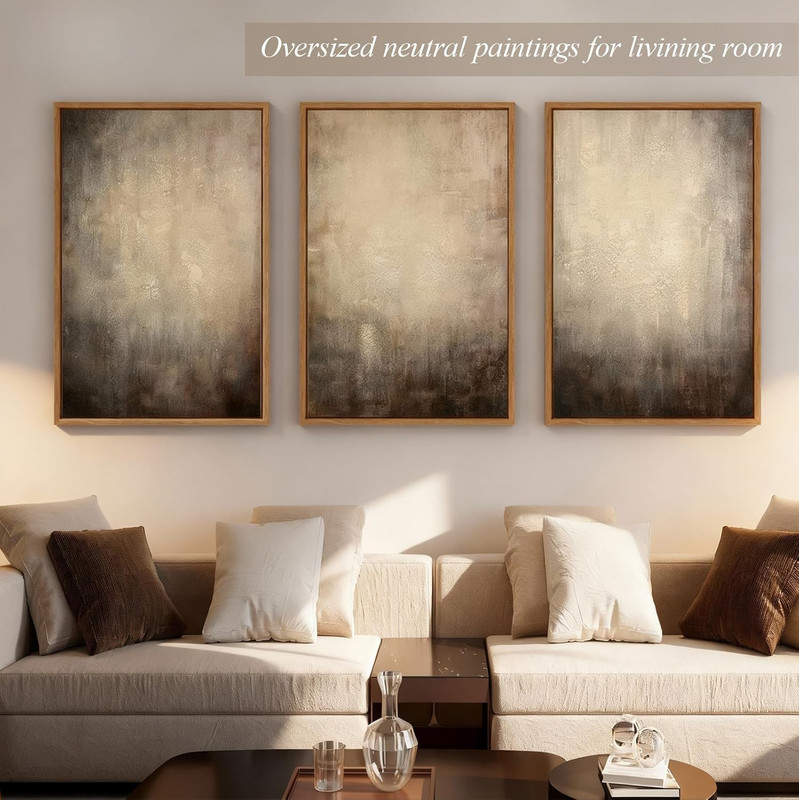 Extra Large Handmade Textured Canvas Art Set, 3 Pcs Neutral Abstract Decor gallery