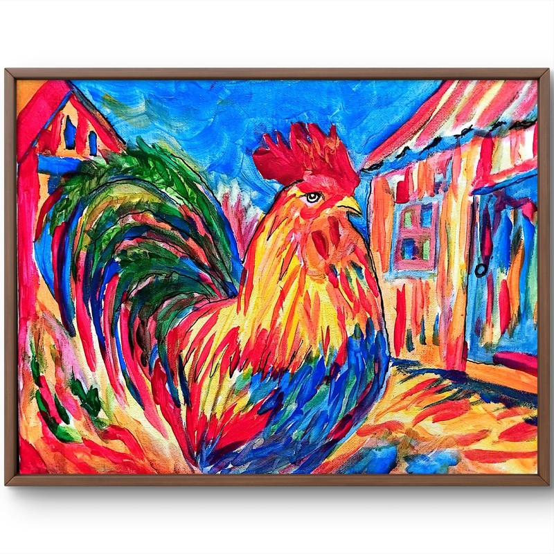 Rooster Modern Original Signed Canvas Colorful Acrylic Wall Art 11x14 BACH
