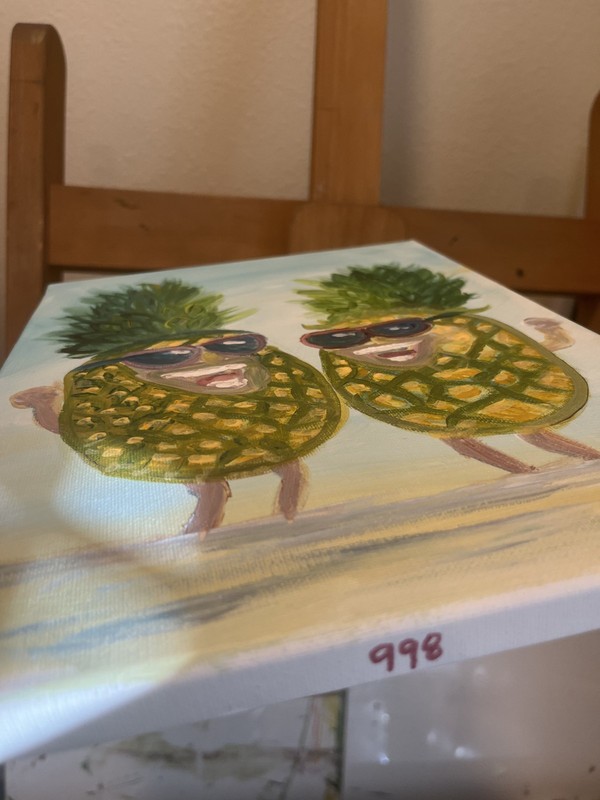 BLESSED#998 Pineapple Beach Humor Original 12x9 Canvas Abstract Art Acrylic gallery