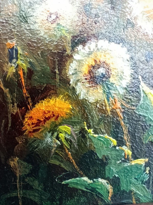 Dandelion Original Oil Painting 4x4 Framed Signed Wildflower Sunset Floral Art gallery
