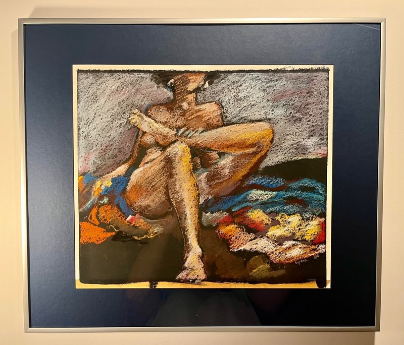 1986 Original Vintage Pastel Drawing Signed “Sophia” – Seated Figure – Framed