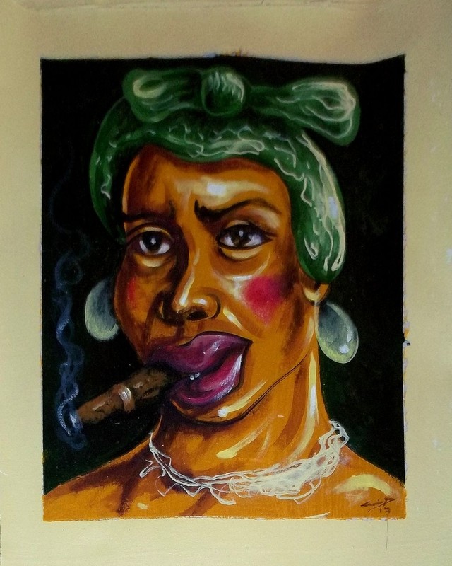 MULATA Original Art Painting Canvas Cuba Smoking Cigar ENRIQUE BICET GARZON
