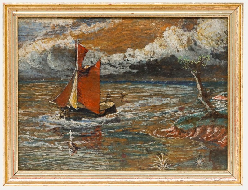 Early 20th Century Oil – Boat with Red Sails