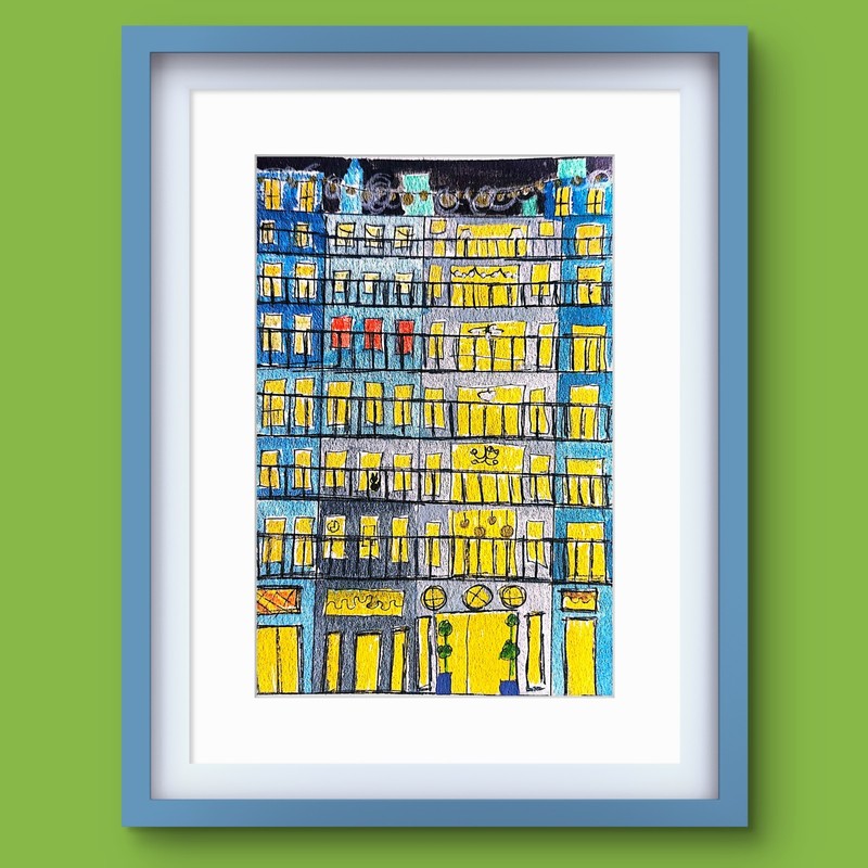 Apartment Building Nocturne Original Expressionism Watercolor Paper 5x7 Signed gallery