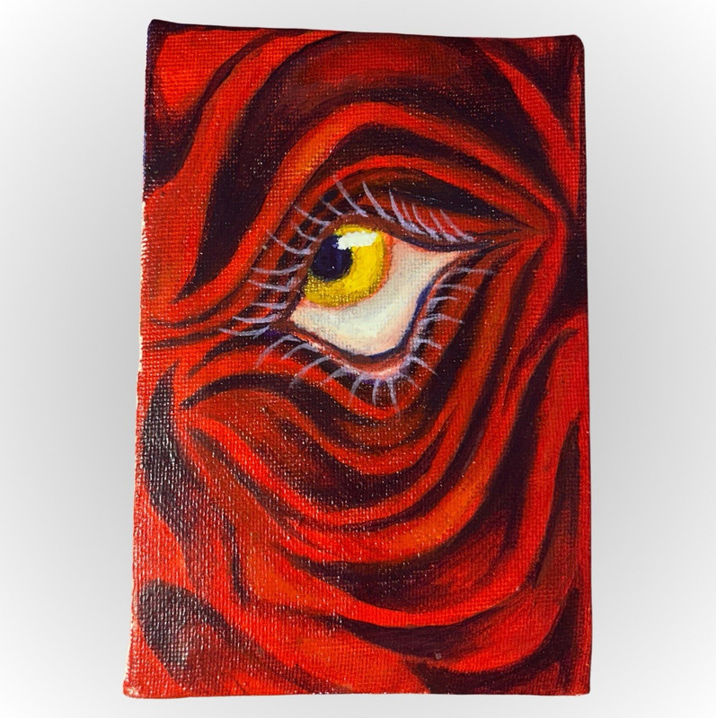 Original Abstract Eye in RosePainting on Canvas, Small Unframed Single Piece 1/1
