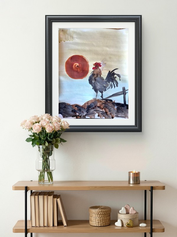 Original Modern 11x14 Acrylic Animal Painting Signed Paper Muted Earth Tones P76 gallery