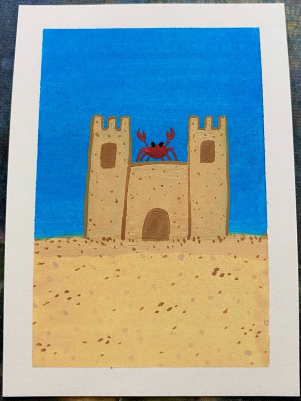 ACEO Original Beach Ocean Water Sand Summer Miniature Painting Art OneCraftyLady