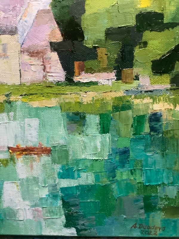 Church Lake Forest Abstract Swiss Original Painting Oil Impasto 9x7"Artwork eBay gallery