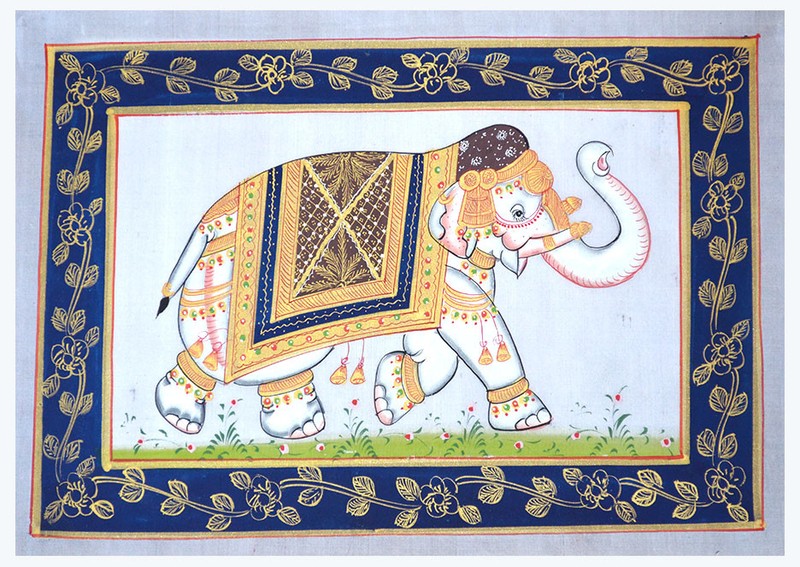 DECORATED ELEPHANT MINIATURE PAINTING FROM RAJASTHAN INDIA!