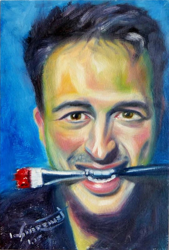 Original Painter Self Portrait Oil Painting Male Artist Fine Art Board Sign 12×8