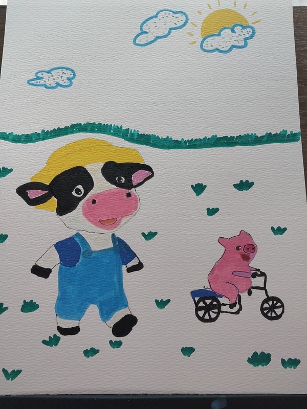 GAT PAINTINGS IMPRESSIONISM ORIGINAL COLLECTIBLE WHIMSICAL ANIMALS COW CUTE ART