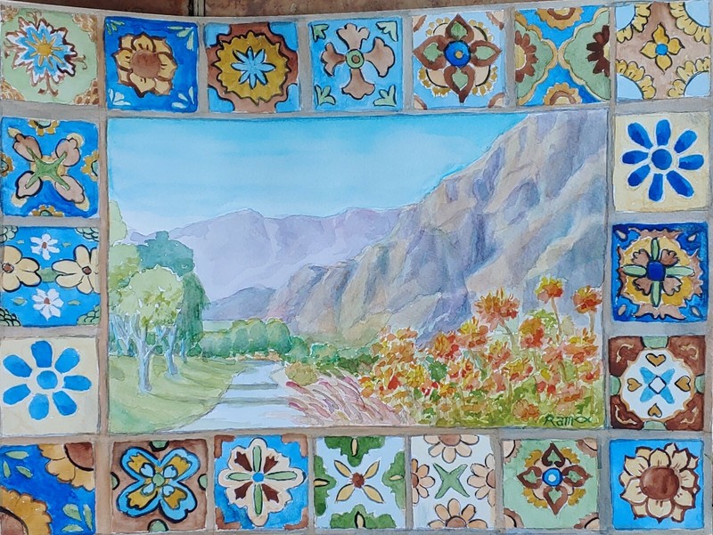 Tile Window to SilverRock Path Original Watercolor RAMfish Artist 12" X 16" gallery