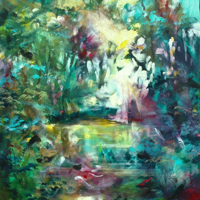 original one of a kind Mike Lang impressionist painting » The Garden» green tone