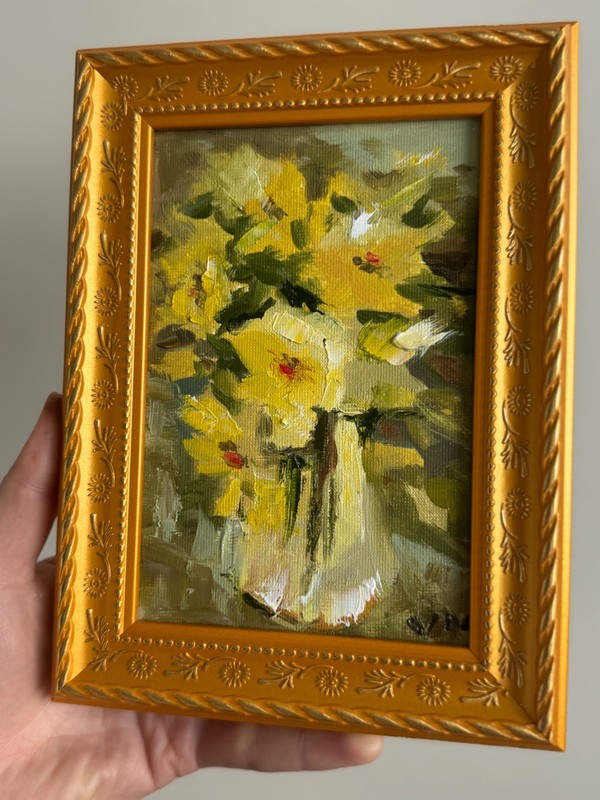 Framed Oil Painting Original Floral Daffodils Flowers Vintage Canvas Wall Art gallery