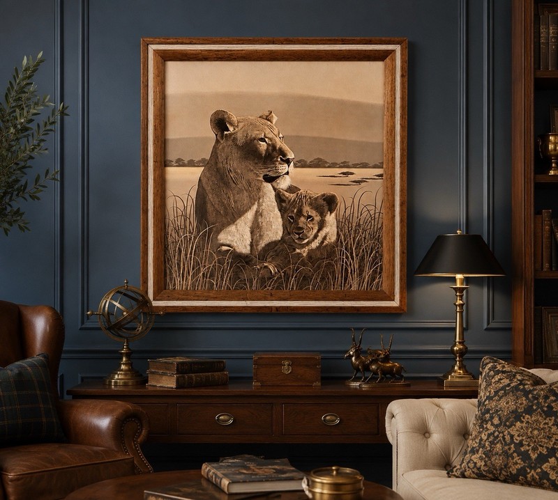 Lioness Cub Safari Wall Art Framed Wildlife Print Solid Oak Frame 31×26