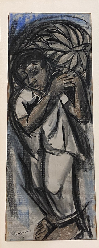 Juan De’Prey Signed Charcoal & Wash Figural Mixed Media 11.5×30 Puerto Rican Art