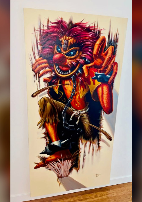 Iron Maiden Eddie Drummer Acrylic Canvas Painting Muppets Style Rock Metal Art