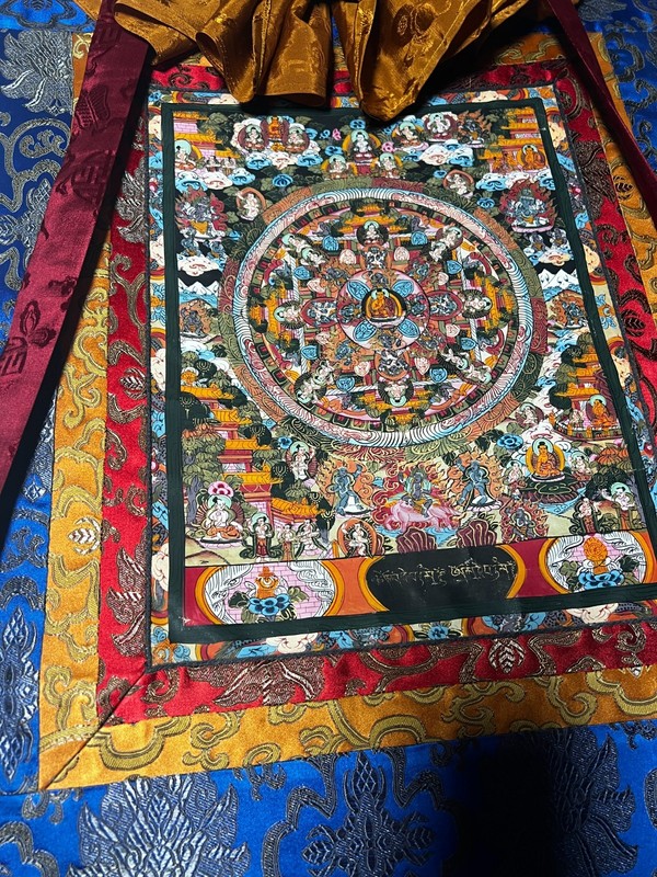 Mayadevi Mandala Thangka Black Gold Multi original Hand painted Thanka fabric gallery