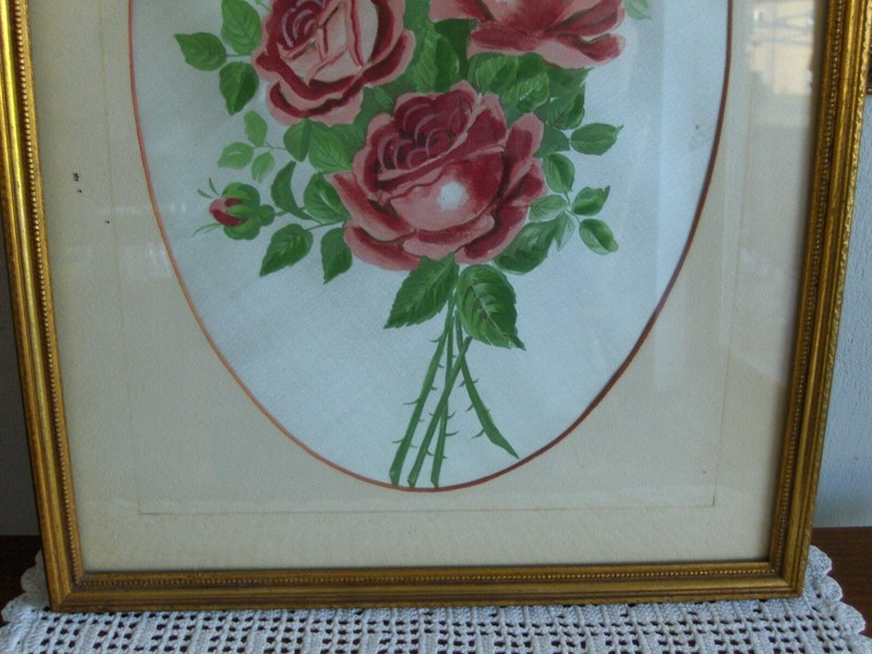 Bouquet of Red & Pink Roses Water Color Painting Vintage gallery
