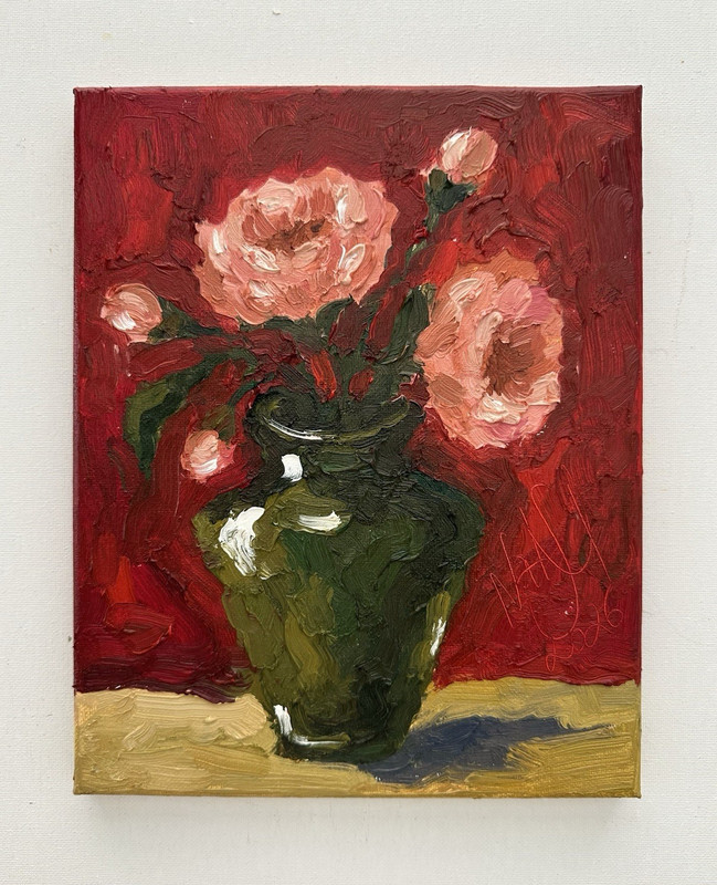 Pink Flowers Oil Original Impressionist Painting Signed Wall Decor