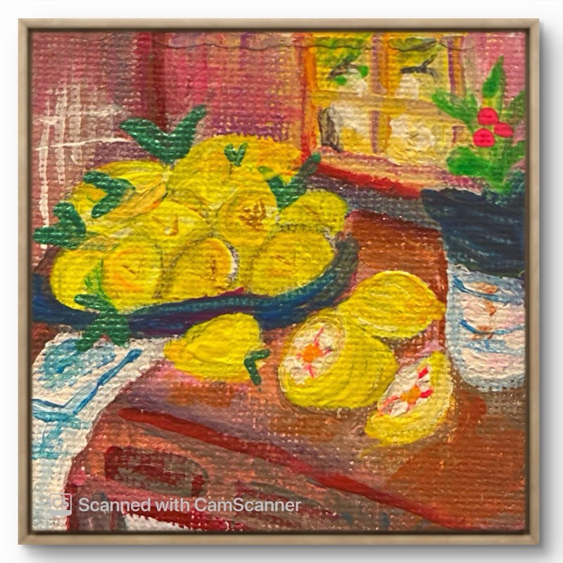 BLESSED#1421 Lemons in Kitchen Memory Original Miniature 2.5x2.5 inch Art gallery