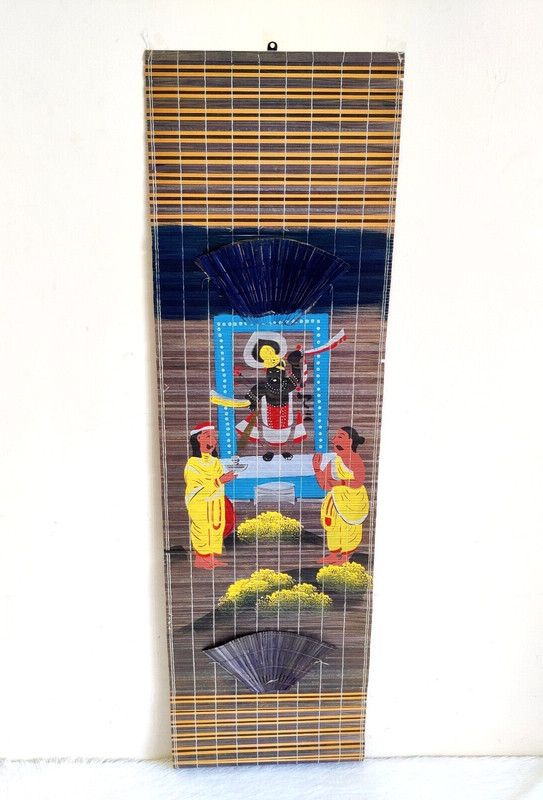 1920s Vintage Lord Shrinathji Hand Painted Bamboo Wall Hanging Decorative W657