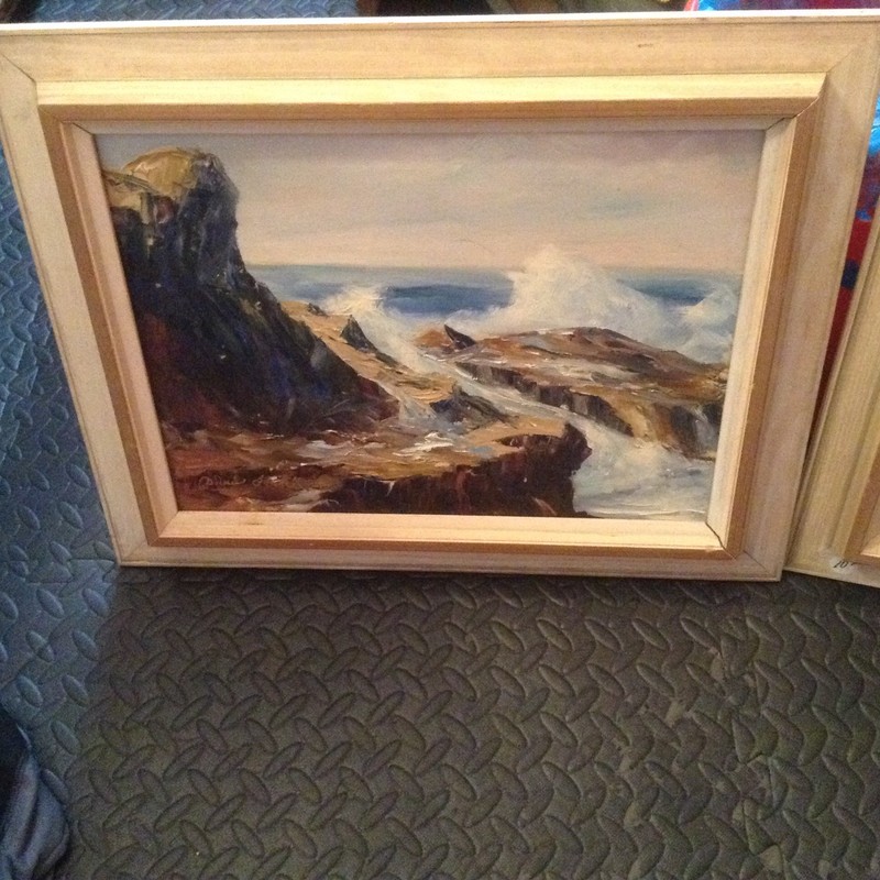 2 Original OIL PAINTINGS Ocean ART Signed Delores Ferrell Seascape~Rare Old Pair