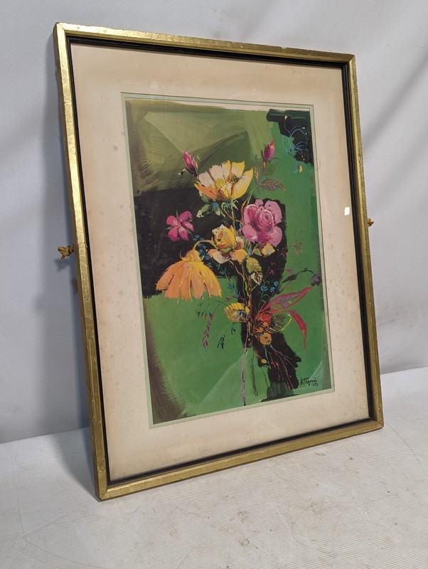 L Tesjonni? 1940? floral painting 27 x 21 inches, framed