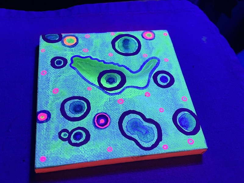 Small Green UV Reactive Abstract Painting - Unframed Mini Stretched Canvas