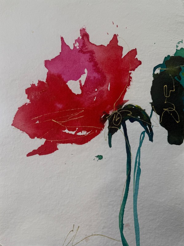 Original Floral Abstract Painting 2 Gallery Paper 91/2×13 signed