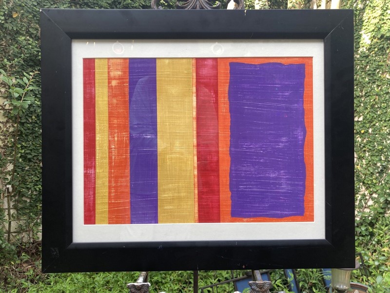 Contemporary Abstract Art Stripes Matted Framed Vibrant Color Stripes Unsigned