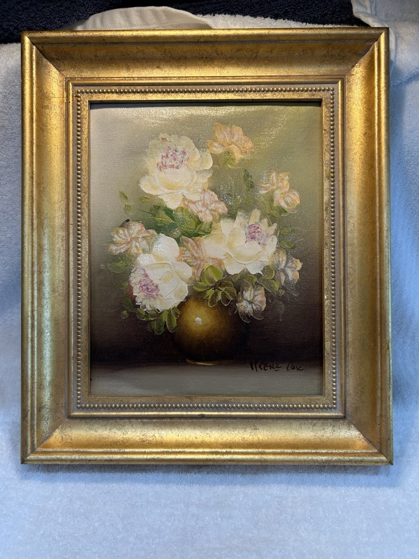 IRENE COX ORIGINAL OIL ON CANVAS FLORAL VASE with FLOWERS PAINTING FRAMED