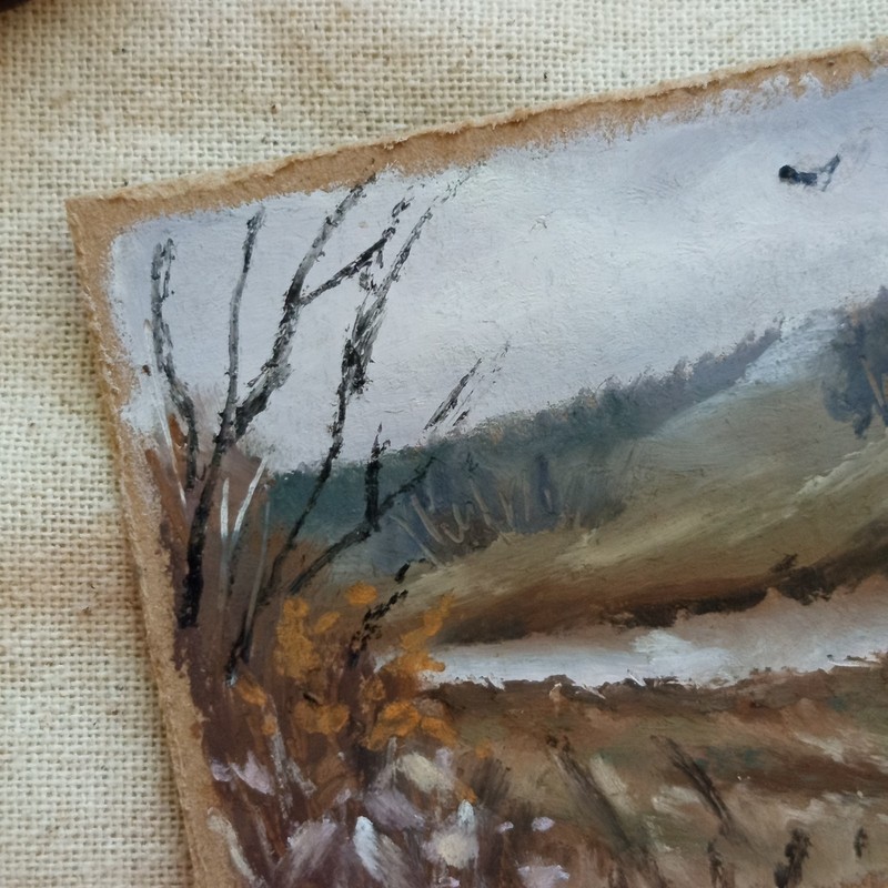 ACEO Original Autumn River Countryside Landscape Moody Oil Pastel Fall Miniature gallery