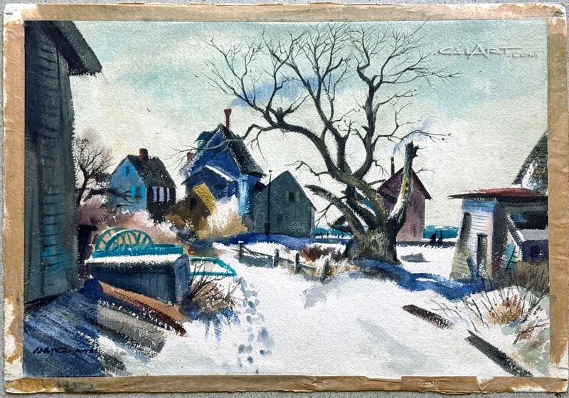 JAMES VANCE 1940s Provincetown Cape Cod Winter Village Snow Scene Painting gallery