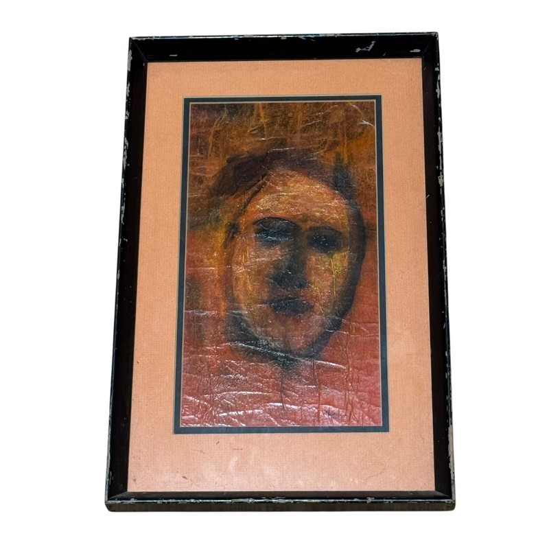 Vintage 1972 Anderson Abstract Portrait Painting Signed Framed Mixed Media Art