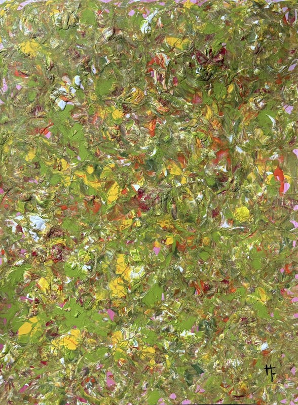 Original Abstract Painting on Paper, Green, Gold, Earthtones, Neutral Wall Art